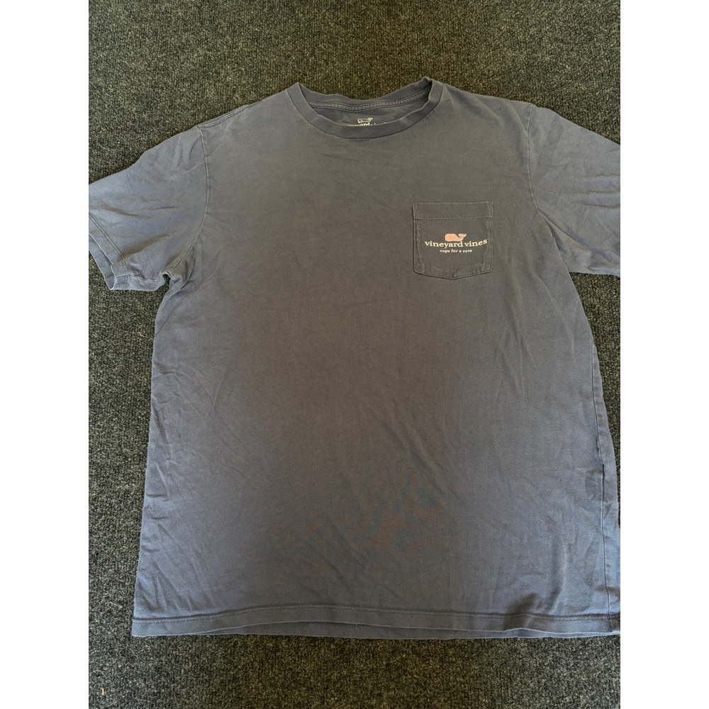 Vineyard Vines Womens Blue Cups for a Cure Pink Whale Pocket T-Shirt Size M
